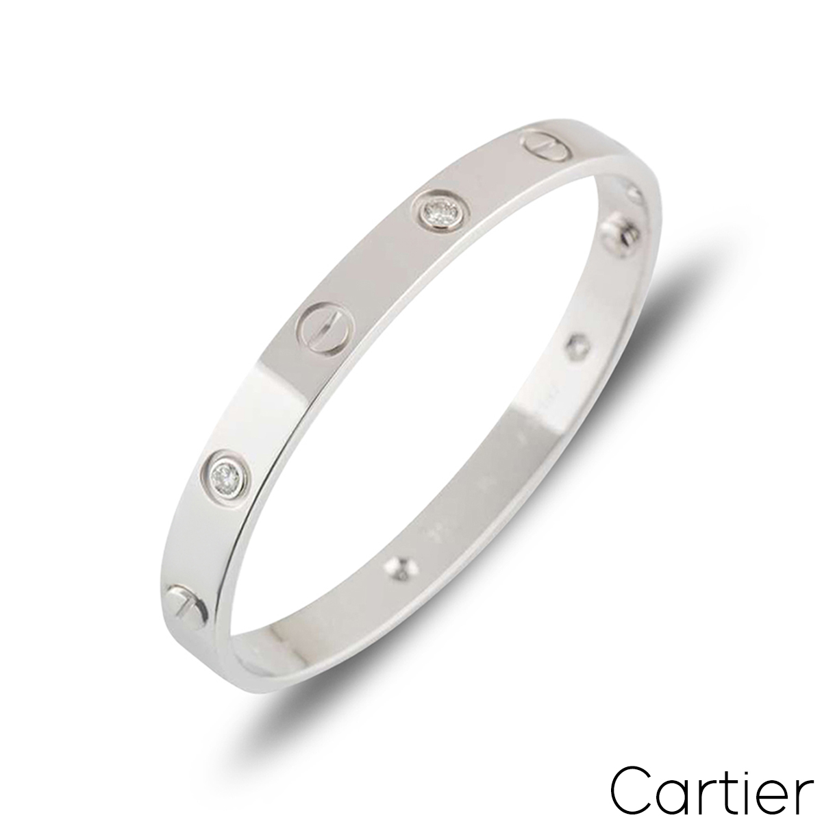 Cartier White Gold Half Diamond Love Bangle Size 19 B6035819